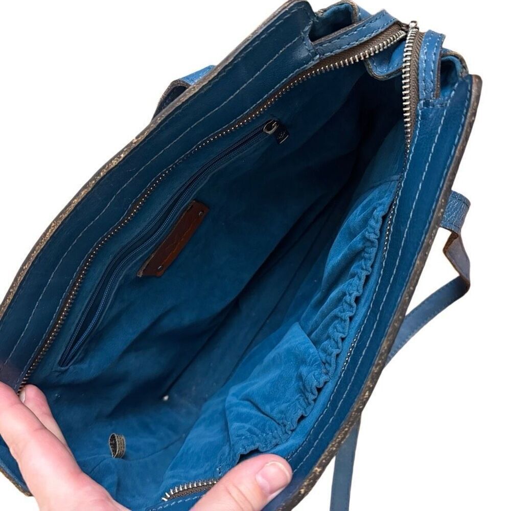 Patricia Nash Rosedale Tote Burnished Cutout Tooled Leather Caribbean Blue - Picture 3 of 12